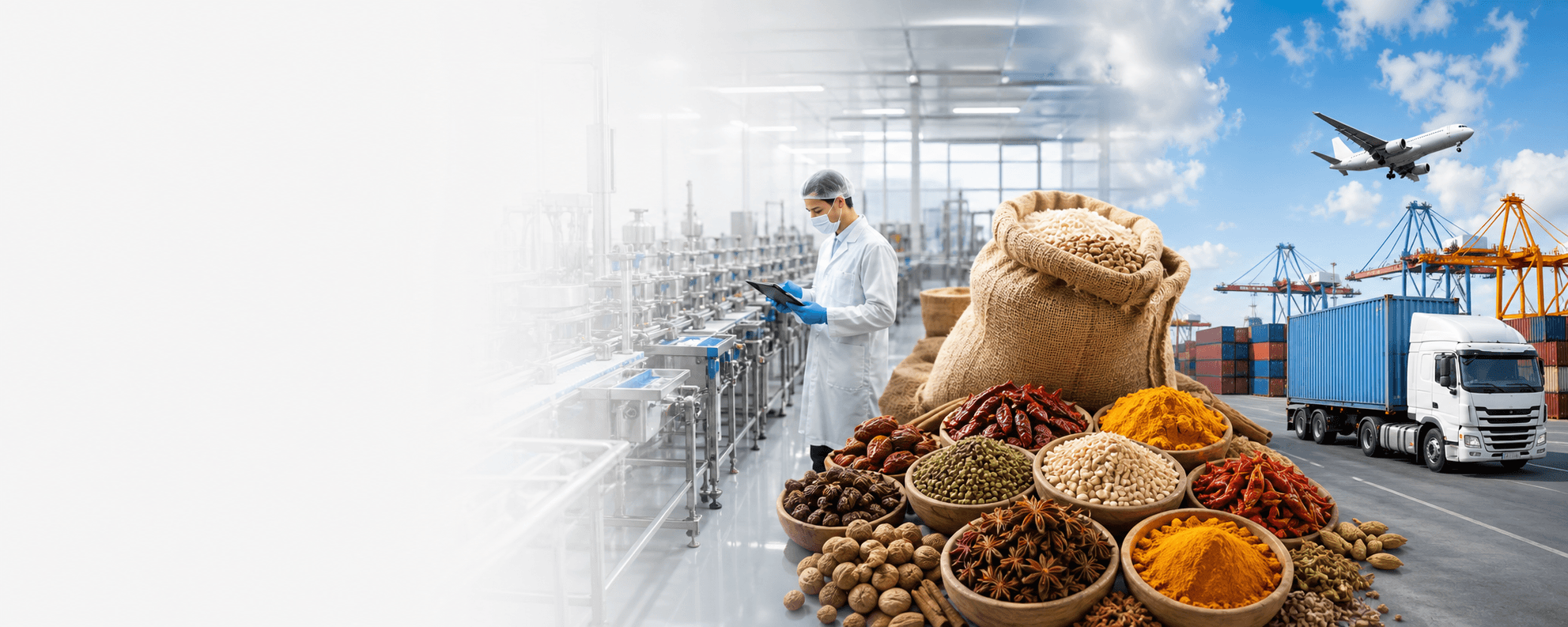 Food processing specialist inspecting ingredients in a modern facility
